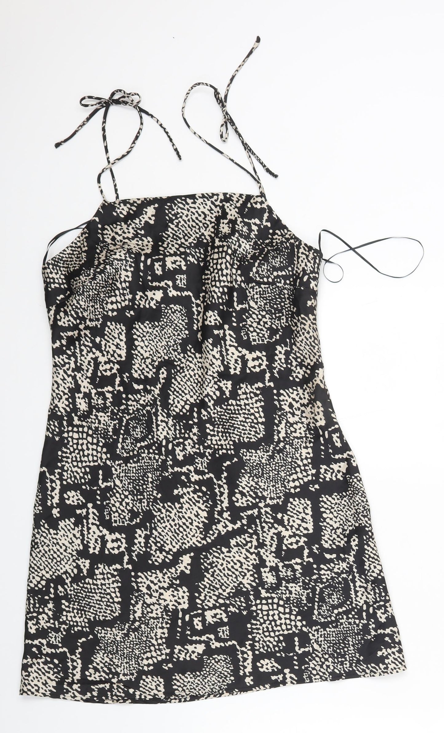 Zara Womens Black Geometric Polyester Slip Dress Size M Square Neck Pullover