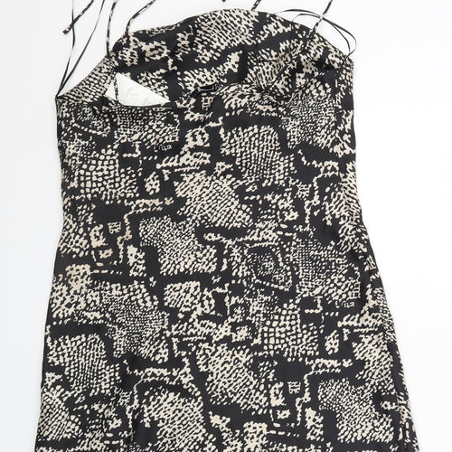 Zara Womens Black Geometric Polyester Slip Dress Size M Square Neck Pullover