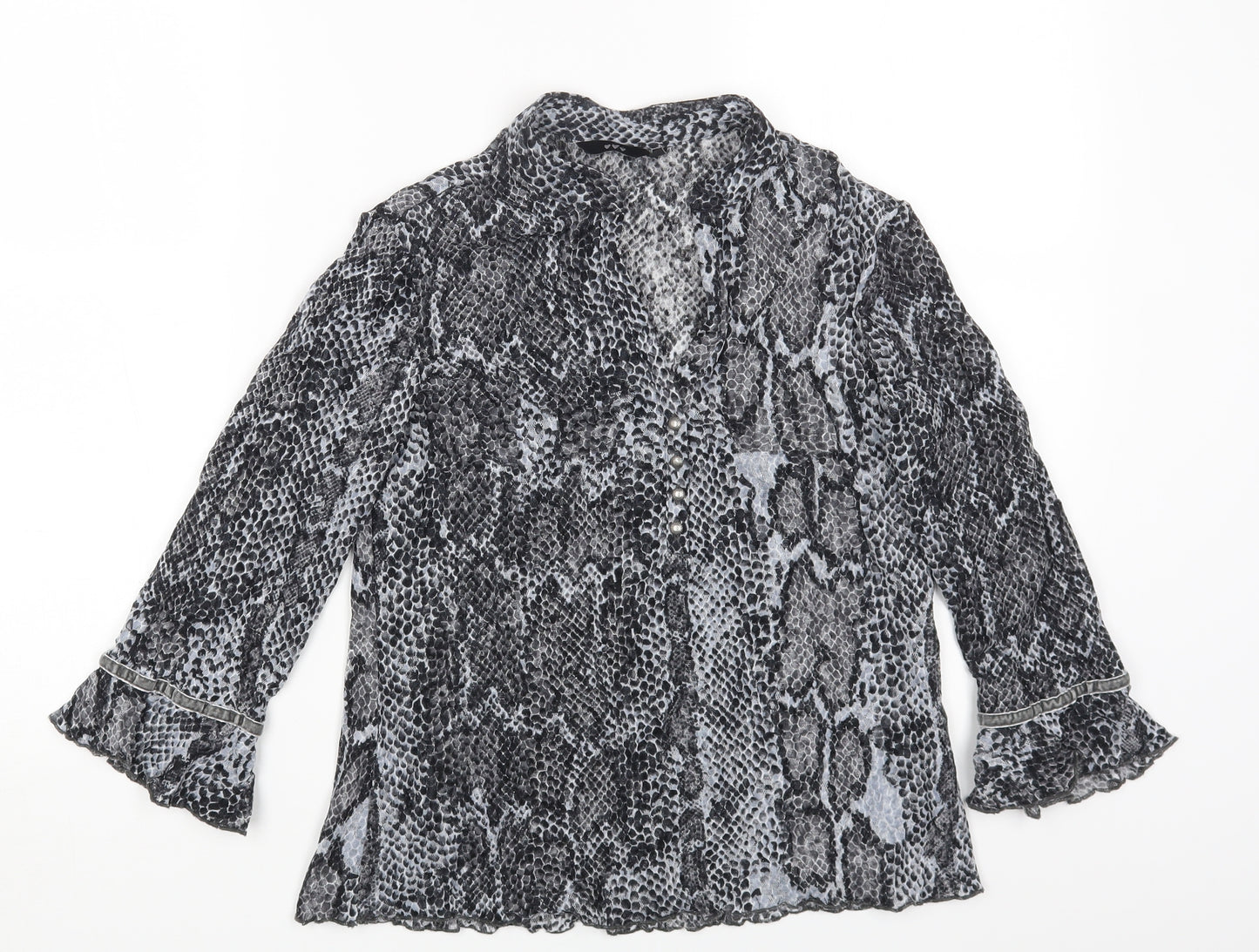 Very Womens Grey Animal Print Polyester Basic Blouse Size 14 Collared - Snake Skin Print