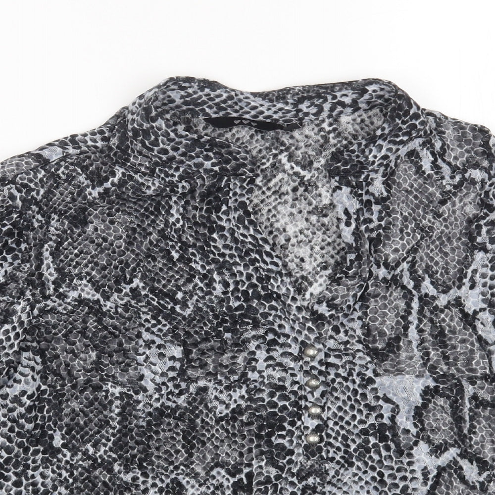 Very Womens Grey Animal Print Polyester Basic Blouse Size 14 Collared - Snake Skin Print