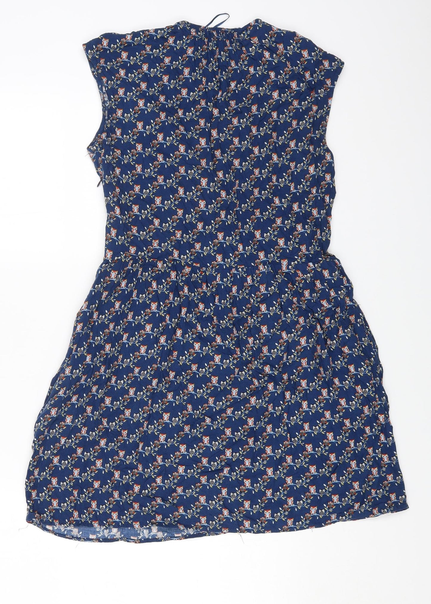 Trafaluc Womens Blue Geometric Viscose Fit & Flare Size M V-Neck Button