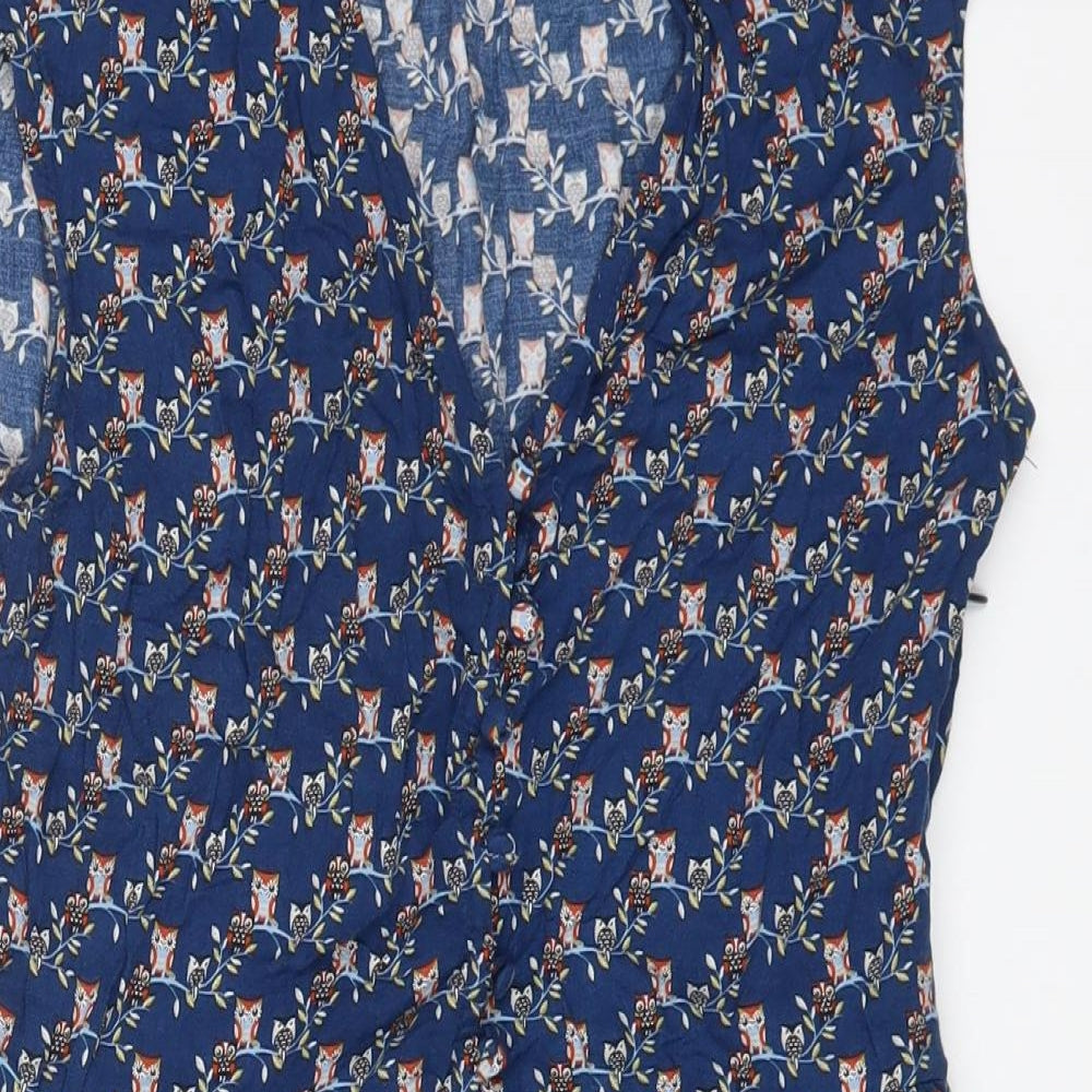 Trafaluc Womens Blue Geometric Viscose Fit & Flare Size M V-Neck Button