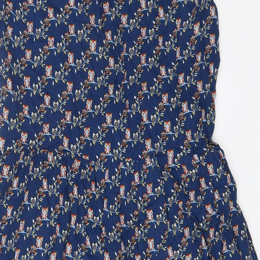 Trafaluc Womens Blue Geometric Viscose Fit & Flare Size M V-Neck Button