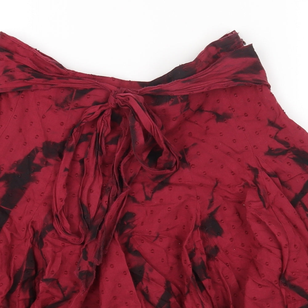 Papaya Womens Red Geometric Cotton Flare Skirt Size 10 Zip