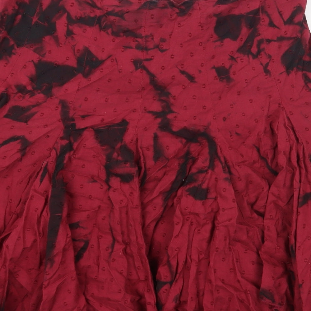 Papaya Womens Red Geometric Cotton Flare Skirt Size 10 Zip