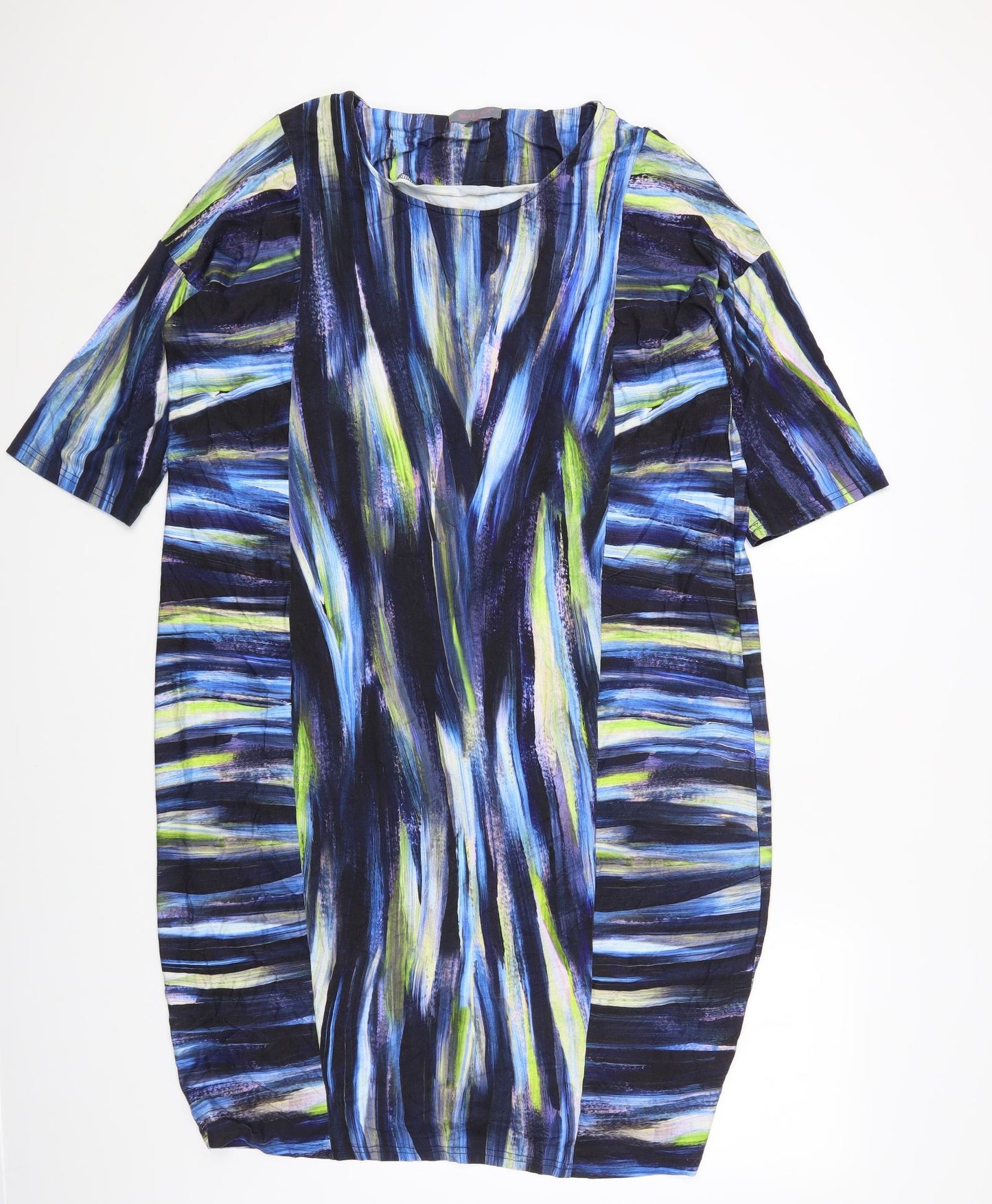 Sahara Womens Blue Geometric Viscose Maxi Size M Round Neck Pullover