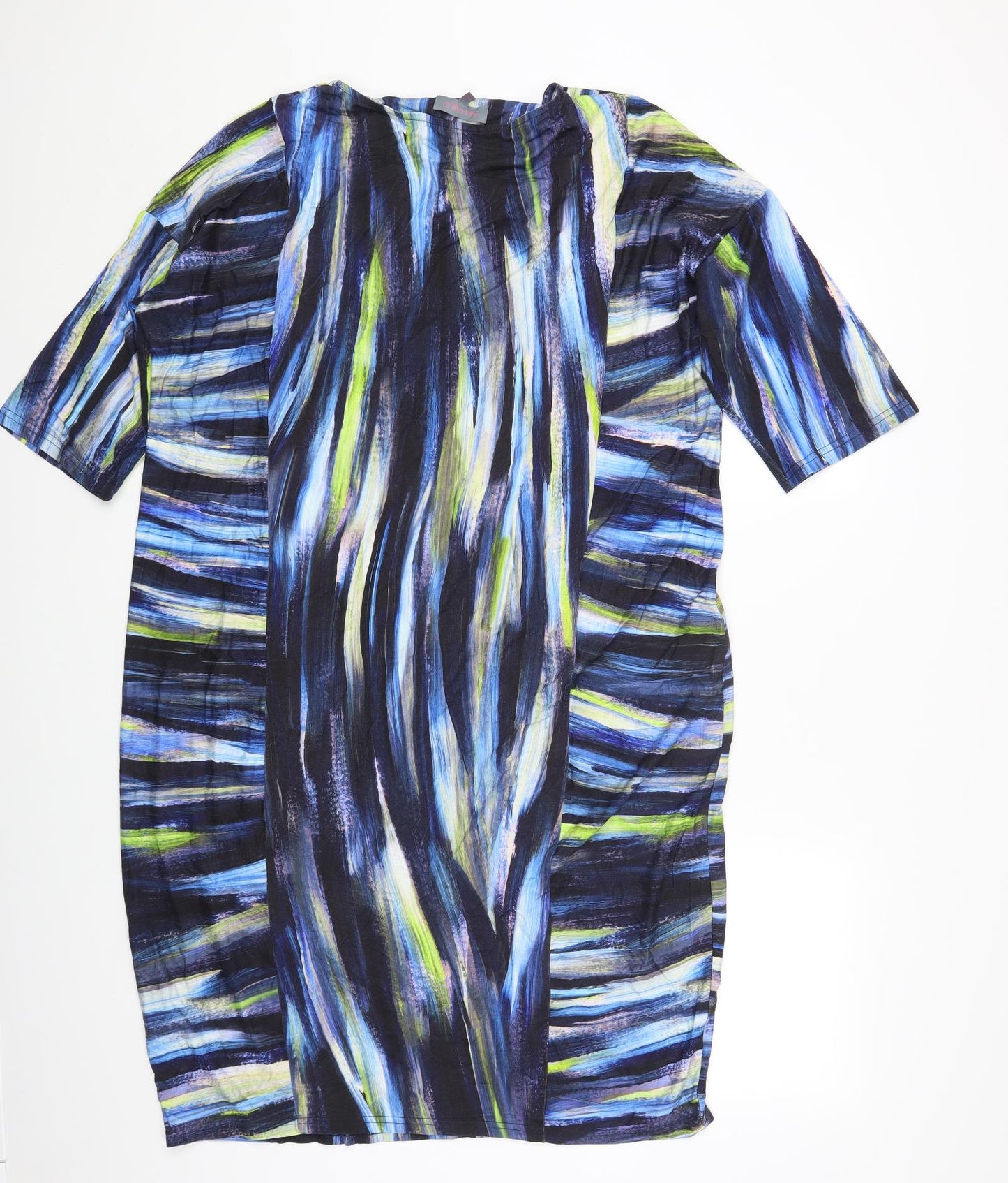 Sahara Womens Blue Geometric Viscose Maxi Size M Round Neck Pullover
