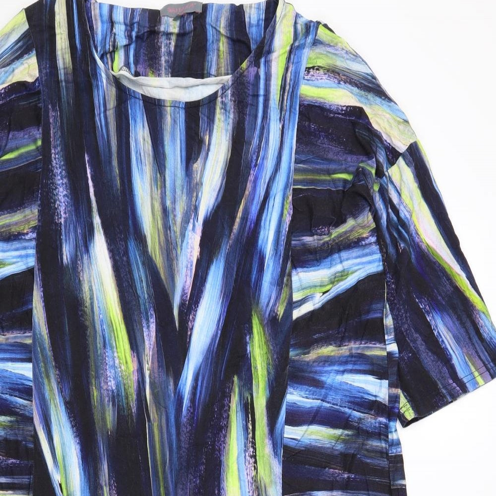 Sahara Womens Blue Geometric Viscose Maxi Size M Round Neck Pullover