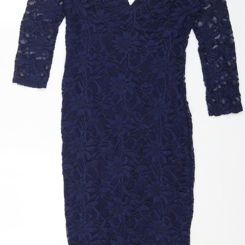 Quiz Womens Blue Nylon Bodycon Size 12 V-Neck Pullover