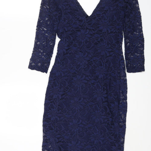 Quiz Womens Blue Nylon Bodycon Size 12 V-Neck Pullover