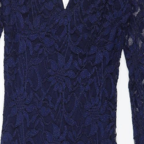 Quiz Womens Blue Nylon Bodycon Size 12 V-Neck Pullover