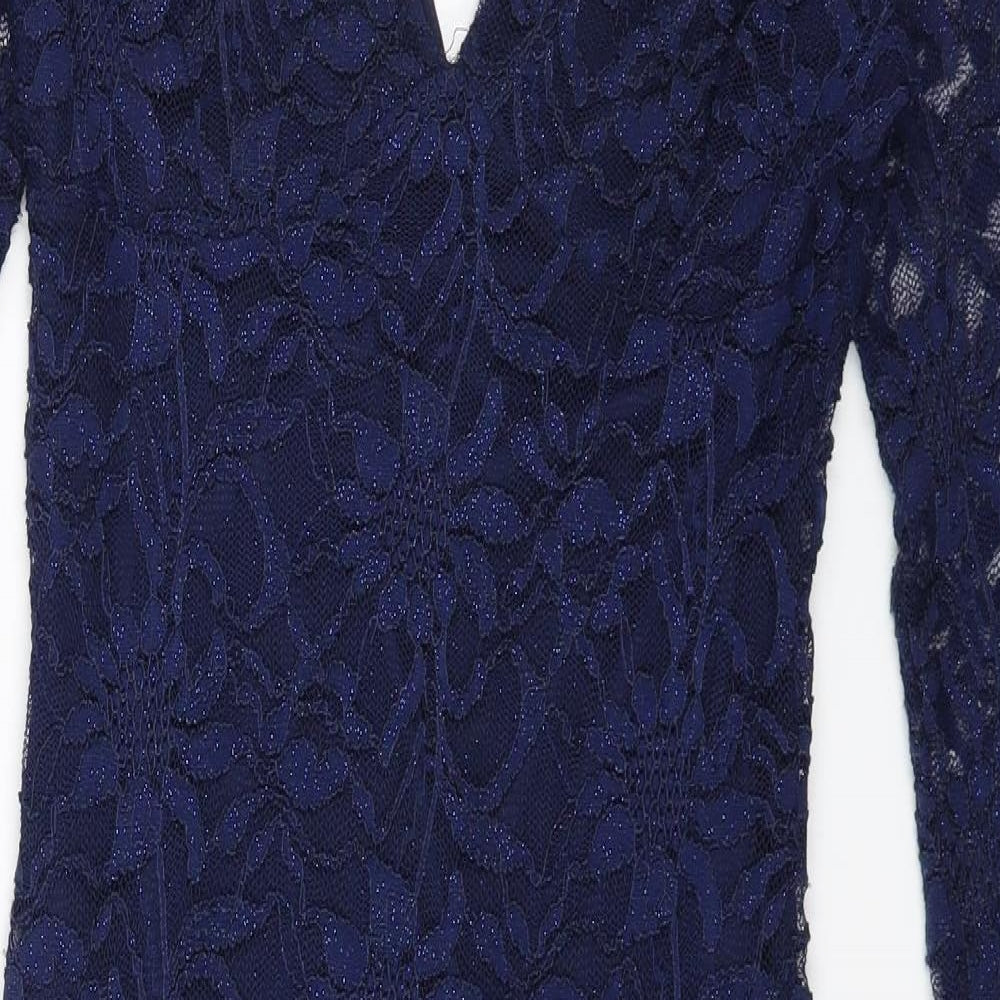 Quiz Womens Blue Nylon Bodycon Size 12 V-Neck Pullover