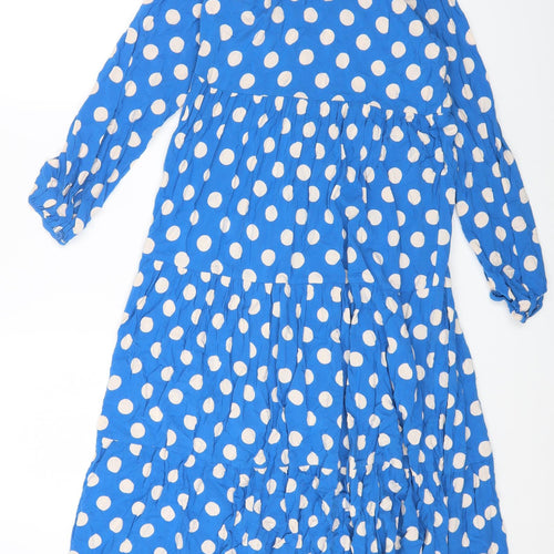 FINERY Womens Blue Polka Dot Viscose Fit & Flare Size M Collared Button