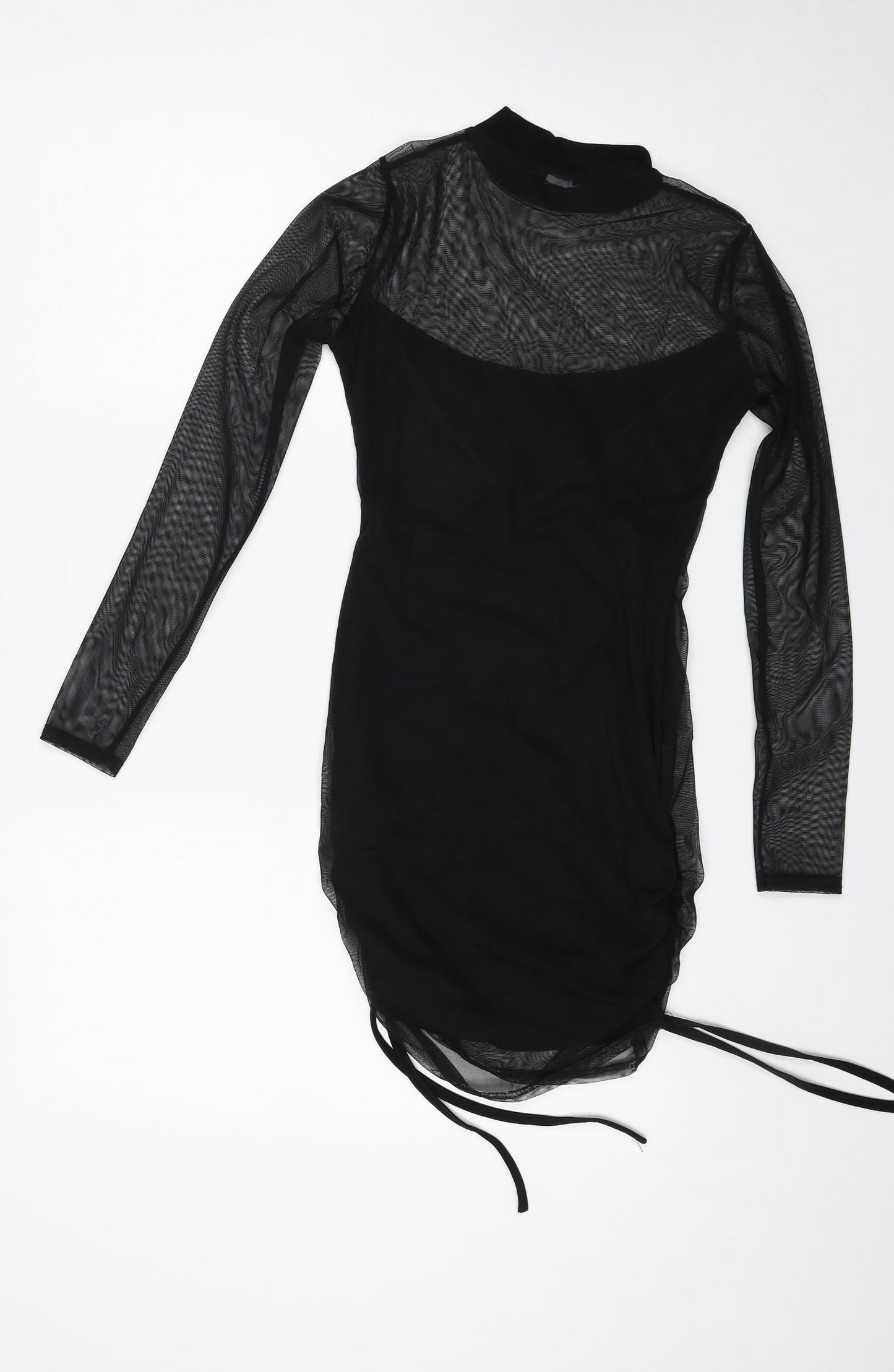 PRETTYLITTLETHING Womens Black Polyester Bodycon Size 8 High Neck Pullover