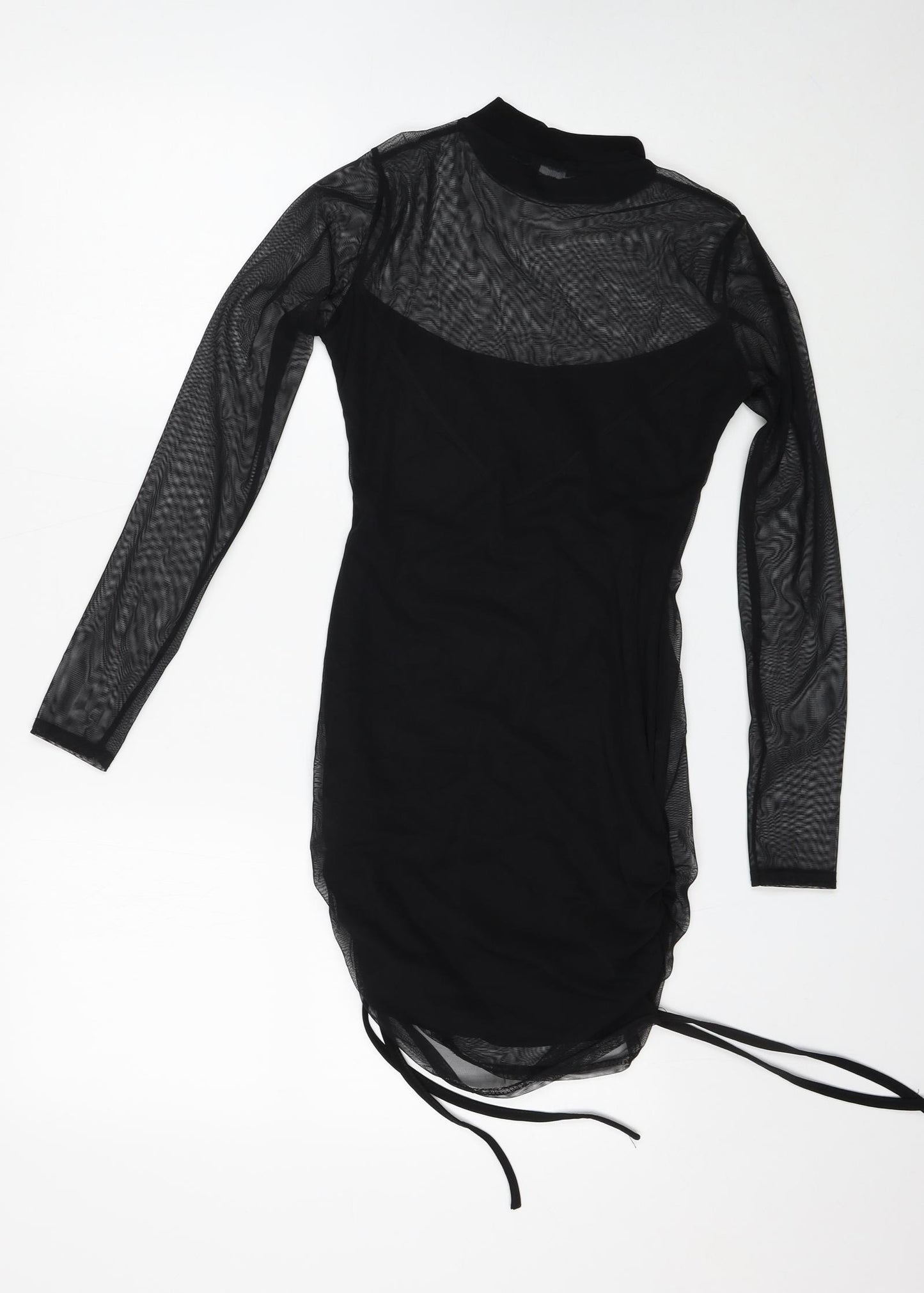 PRETTYLITTLETHING Womens Black Polyester Bodycon Size 8 High Neck Pullover