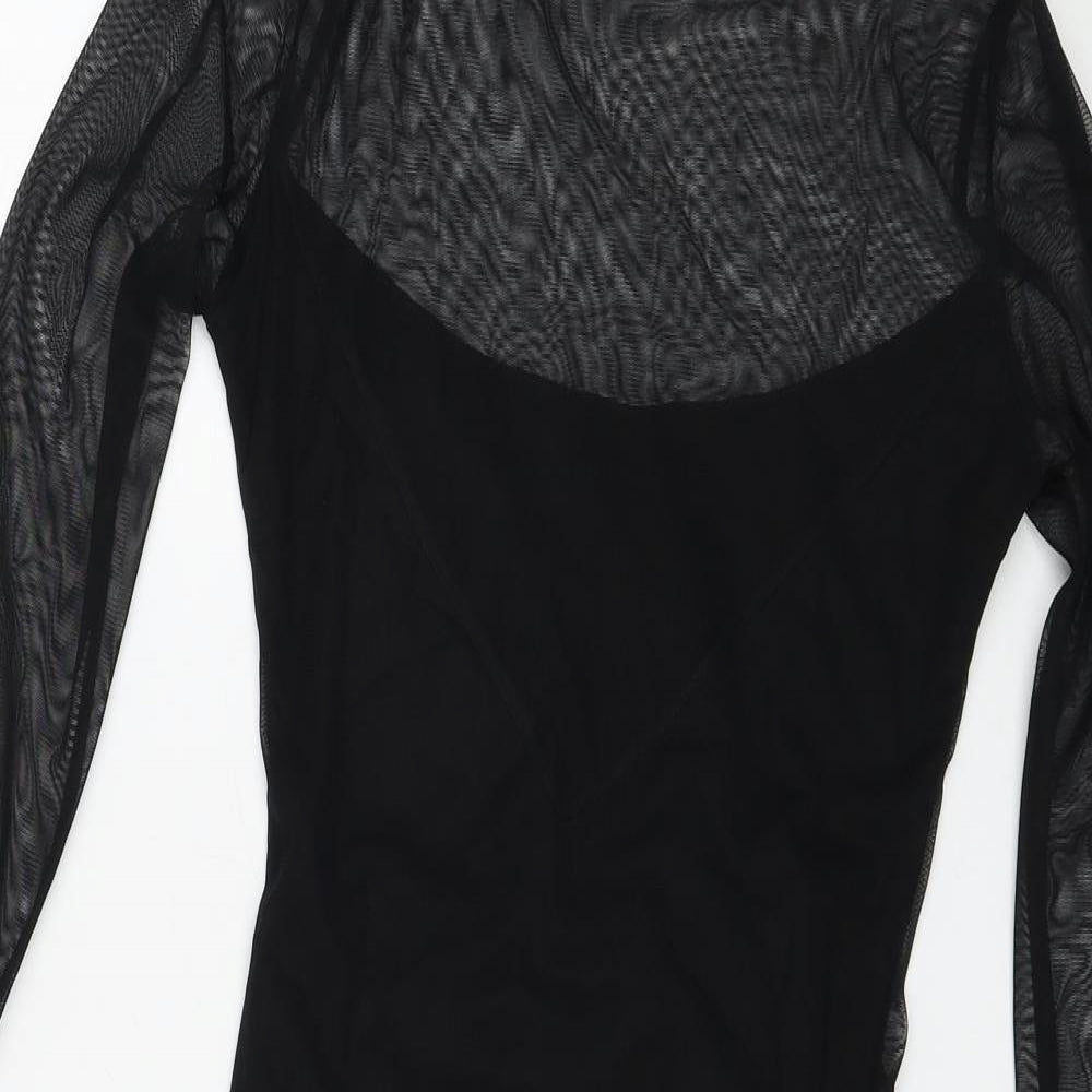 PRETTYLITTLETHING Womens Black Polyester Bodycon Size 8 High Neck Pullover