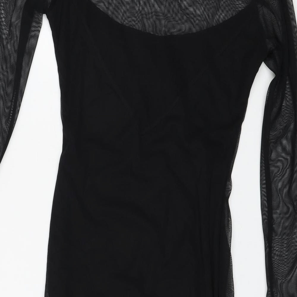 PRETTYLITTLETHING Womens Black Polyester Bodycon Size 8 High Neck Pullover