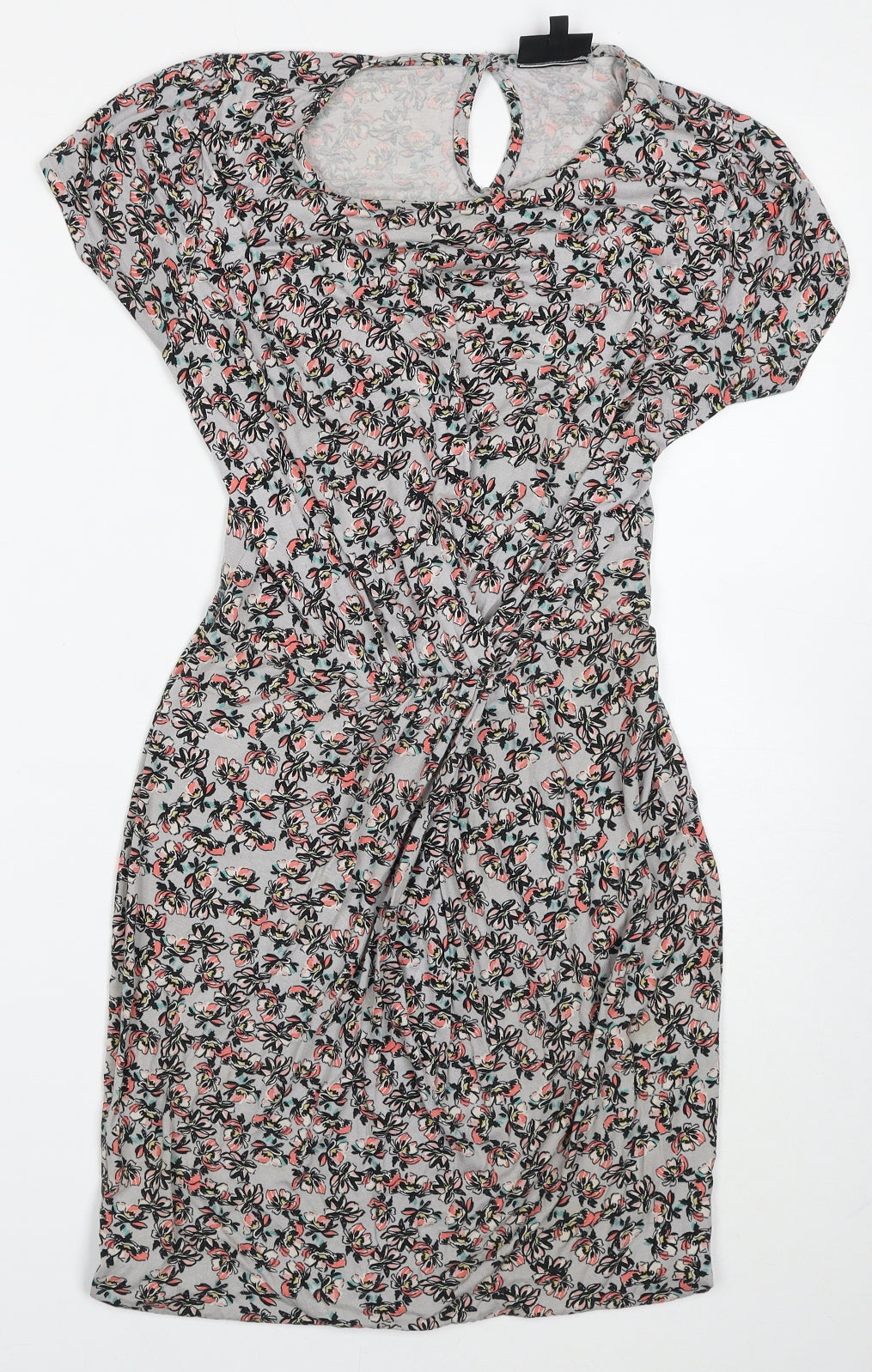 Warehouse Womens Grey Floral Viscose Bodycon Size 6 Scoop Neck Button