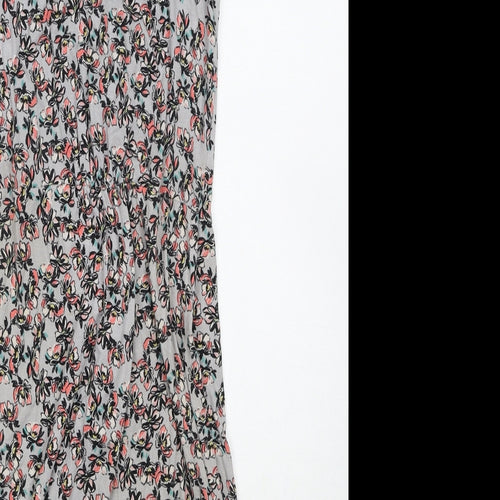 Warehouse Womens Grey Floral Viscose Bodycon Size 6 Scoop Neck Button