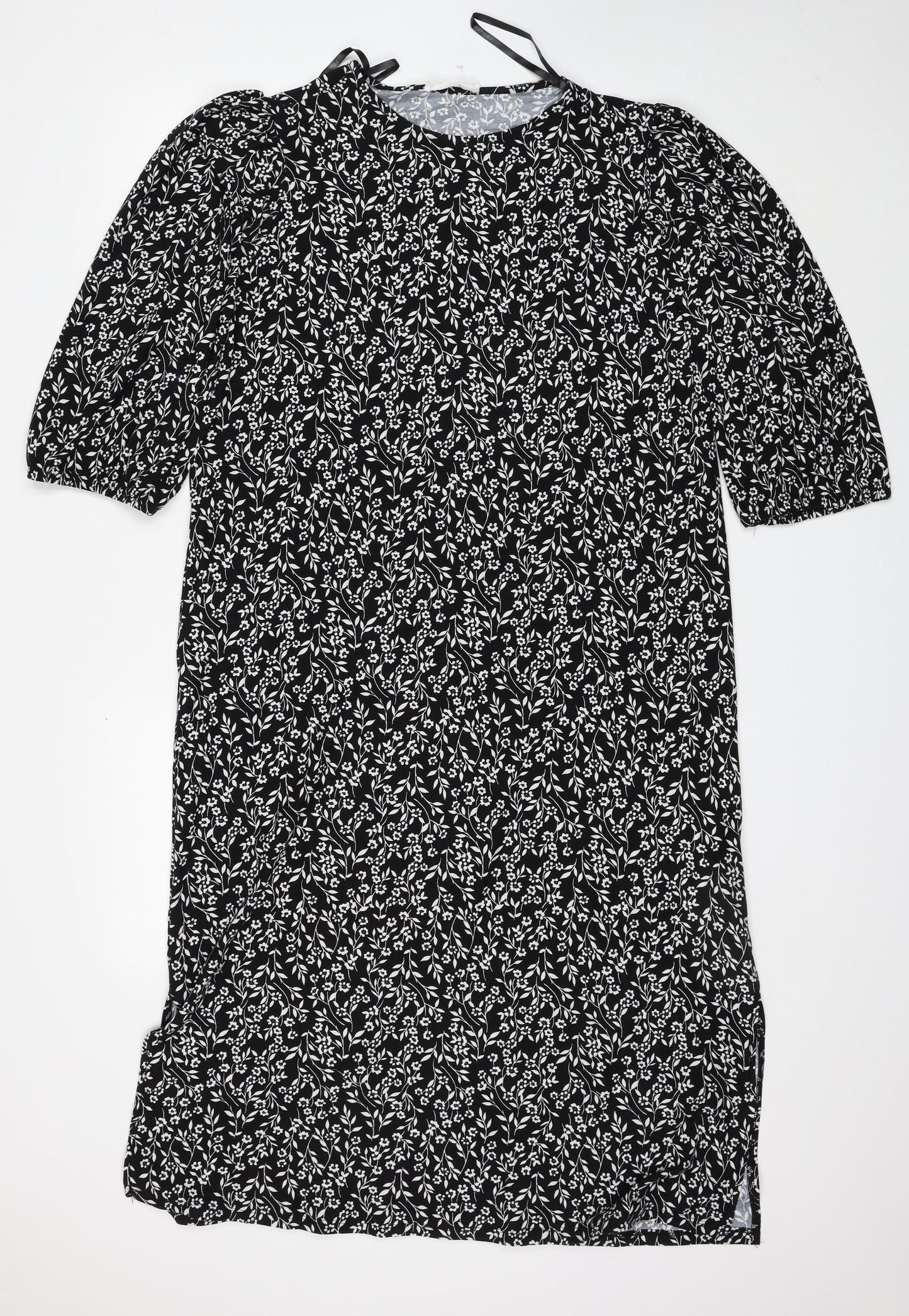 Primark Womens Black Floral Polyester Sheath Size 12 Round Neck Pullover