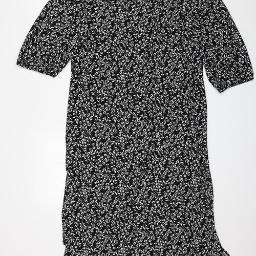 Primark Womens Black Floral Polyester Sheath Size 12 Round Neck Pullover