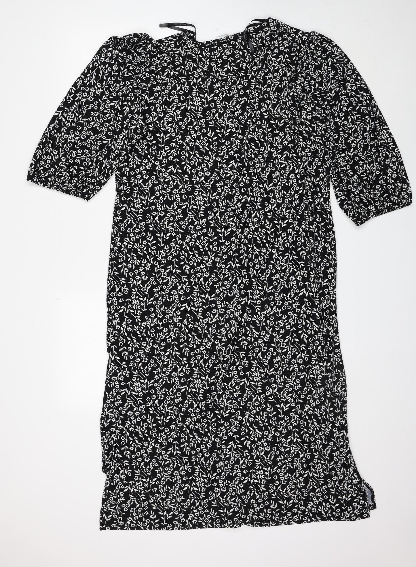 Primark Womens Black Floral Polyester Sheath Size 12 Round Neck Pullover