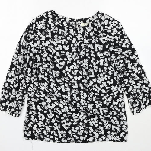 Papaya Womens Black Geometric Polyester Basic Blouse Size 10 Round Neck