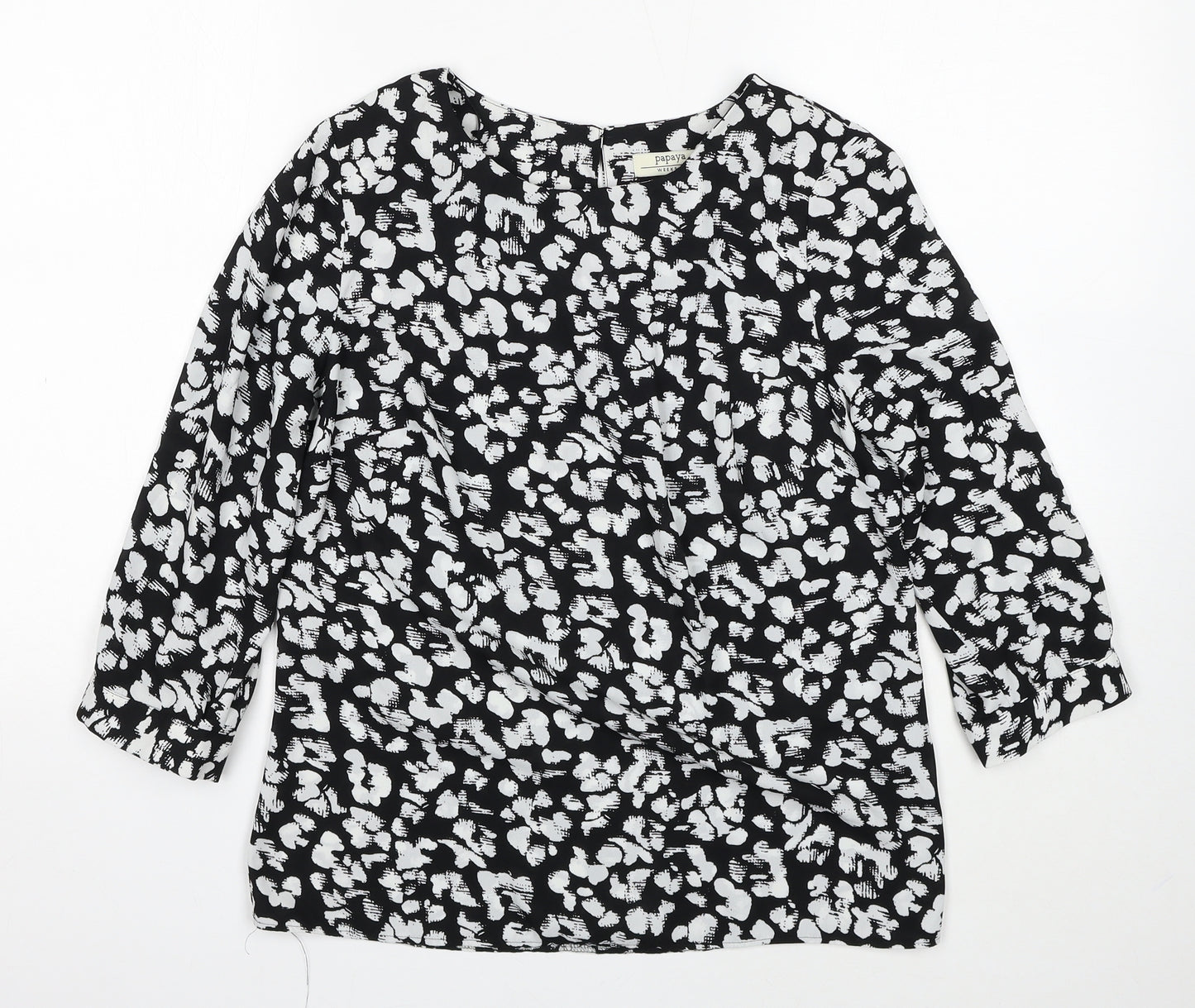 Papaya Womens Black Geometric Polyester Basic Blouse Size 10 Round Neck