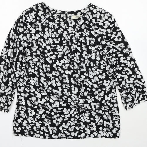 Papaya Womens Black Geometric Polyester Basic Blouse Size 10 Round Neck