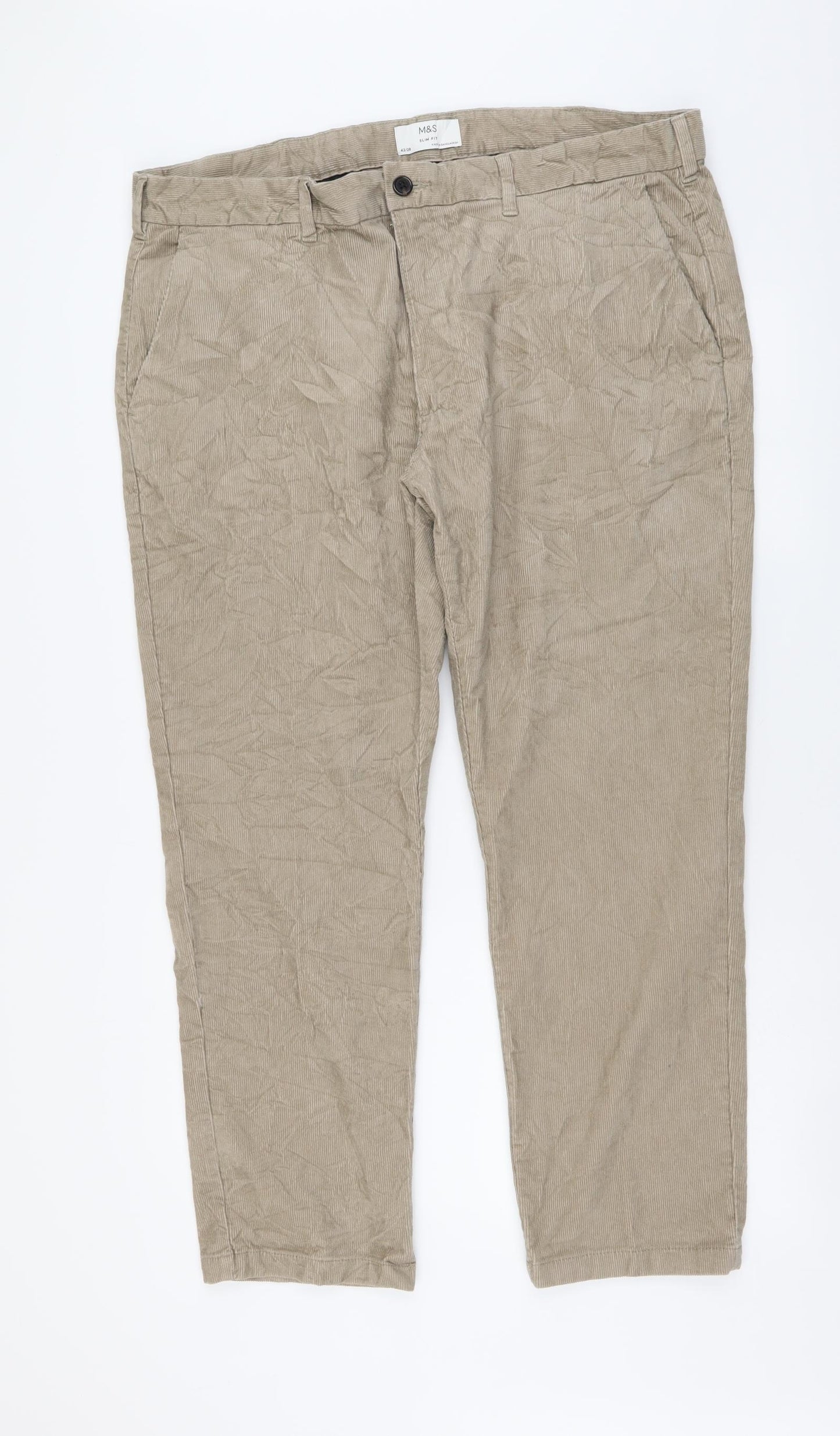 Marks and Spencer Mens Beige Cotton Straight Jeans Size 42 in L29 in Regular Button