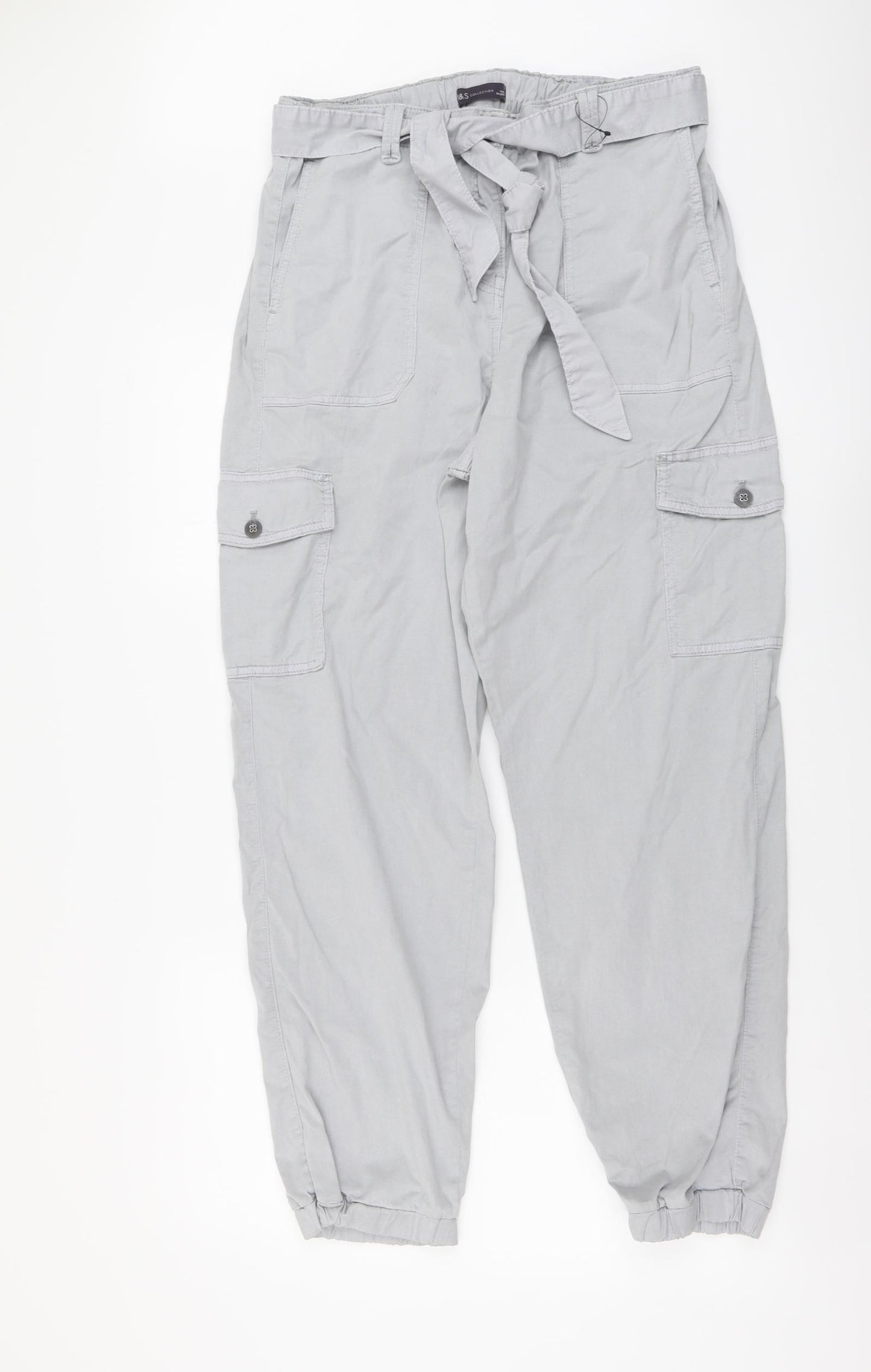 Marks and Spencer Womens Grey Lyocell Jogger Trousers Size 14 L28 in Regular Button