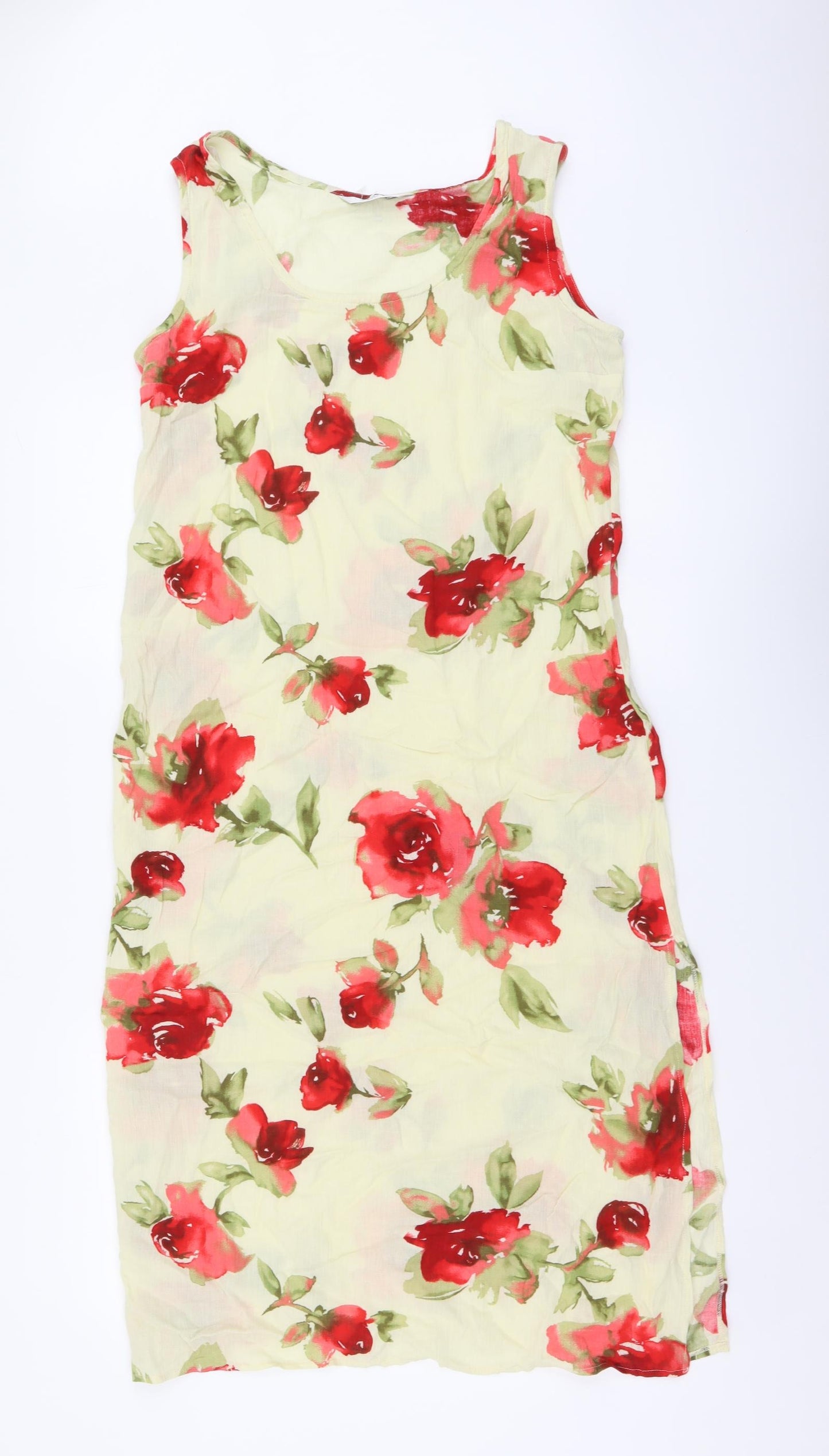 Berkertex Womens Yellow Floral Viscose A-Line Size 12 Round Neck Pullover