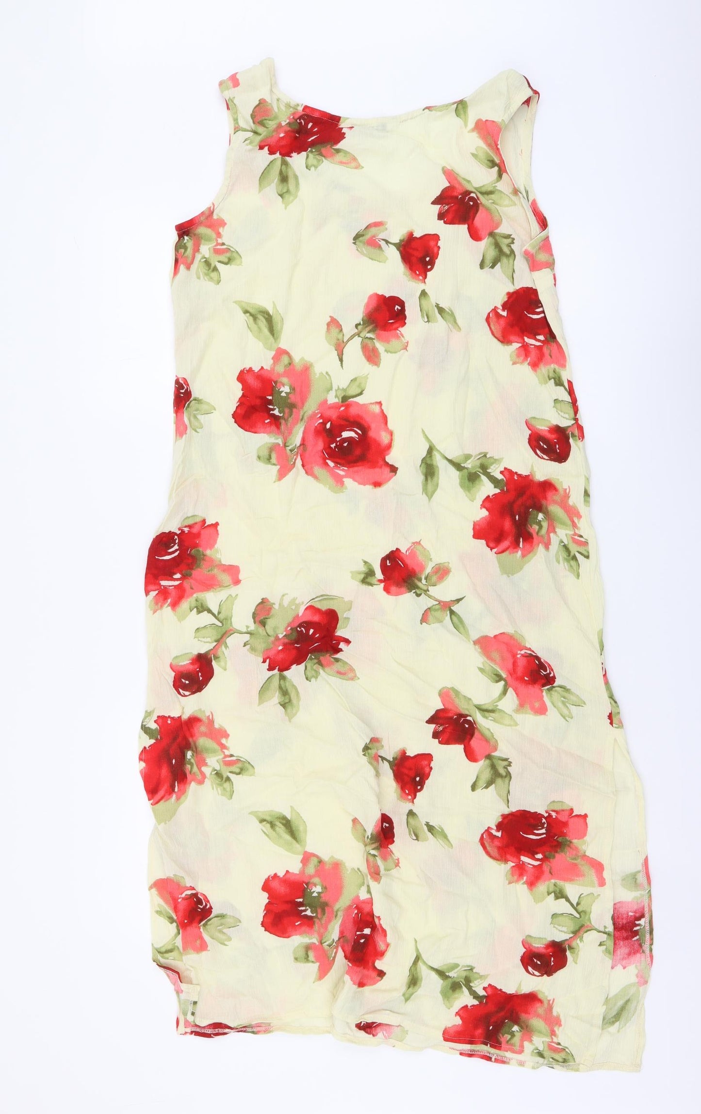 Berkertex Womens Yellow Floral Viscose A-Line Size 12 Round Neck Pullover