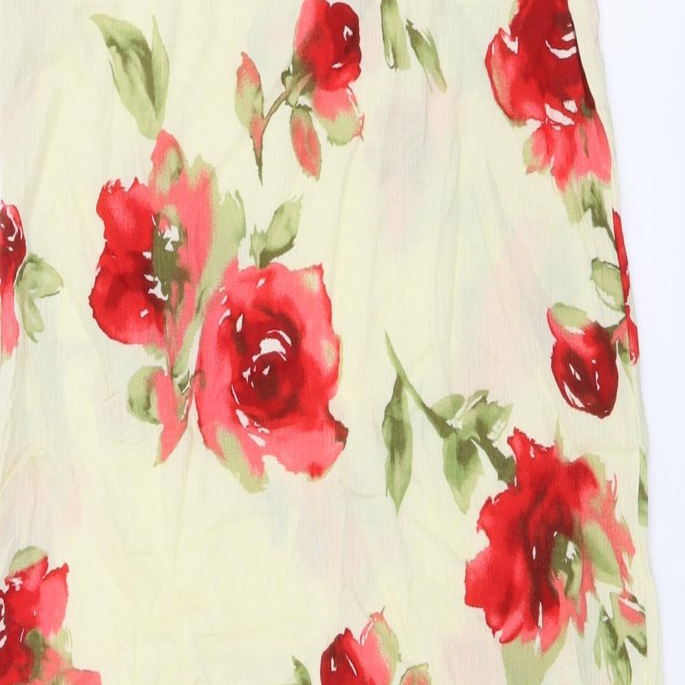 Berkertex Womens Yellow Floral Viscose A-Line Size 12 Round Neck Pullover