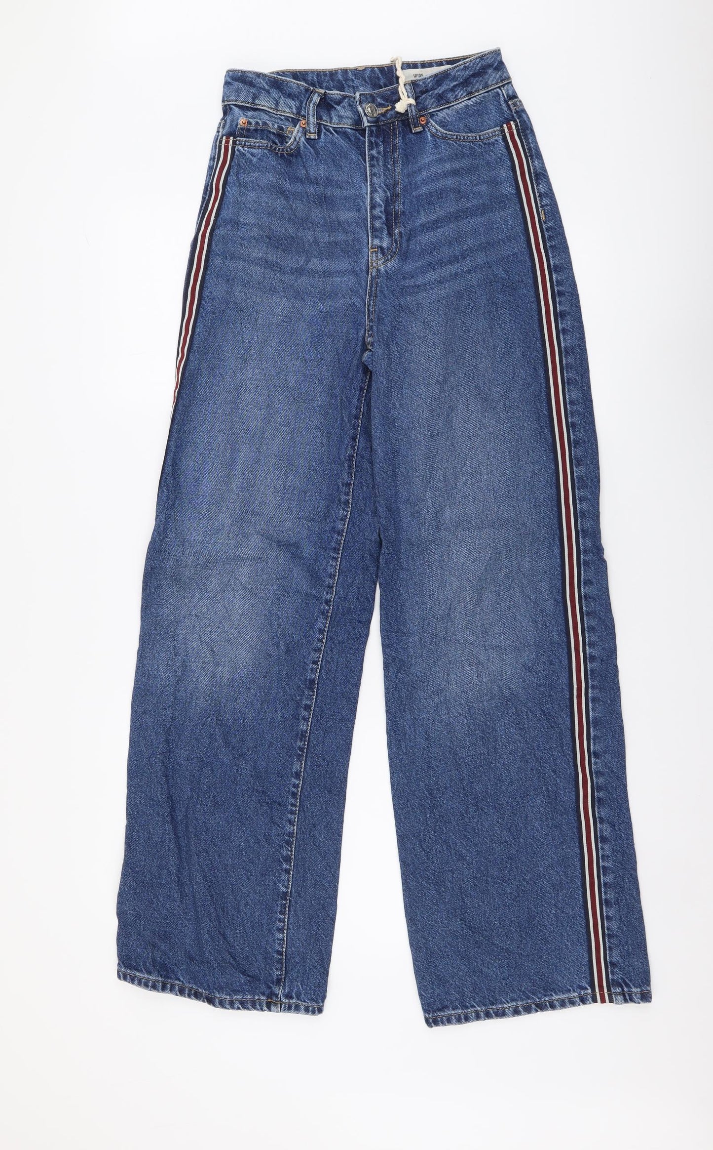 Marks and Spencer Womens Blue Cotton Wide-Leg Jeans Size 6 L30 in Regular Button
