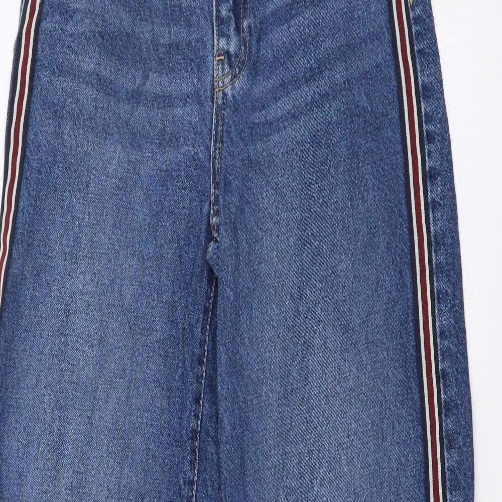 Marks and Spencer Womens Blue Cotton Wide-Leg Jeans Size 6 L30 in Regular Button
