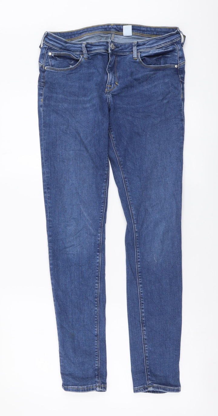 H&M Womens Blue Cotton Skinny Jeans Size L L30 in Regular Button