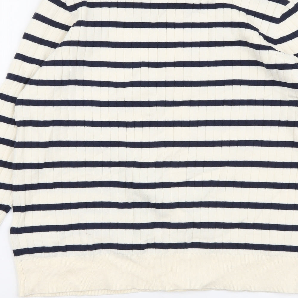 Marks and Spencer Womens Beige Collared Striped Cotton Cardigan Jumper Size M