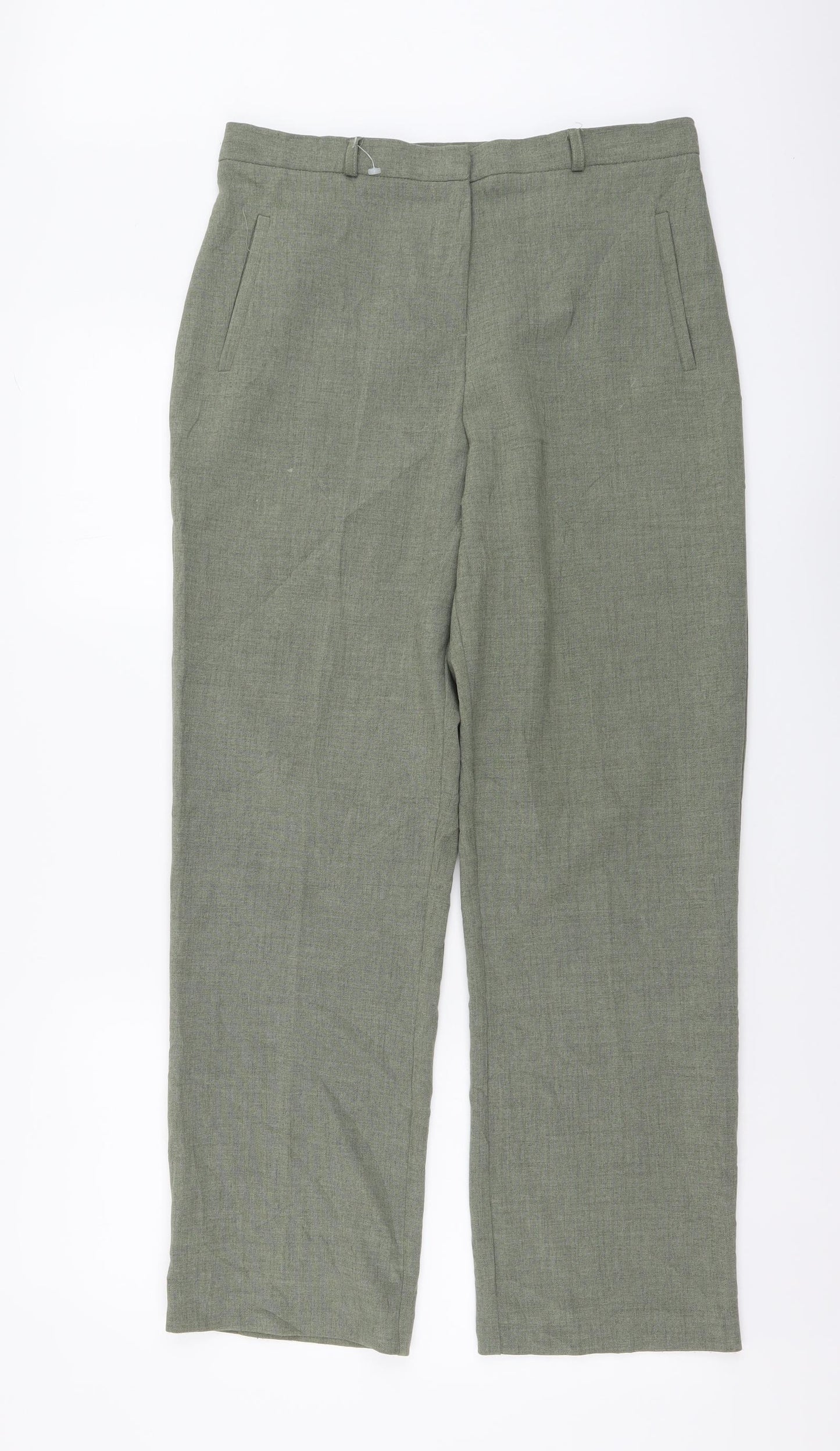 BHS Womens Green Polyester Trousers Size 12 L28 in Regular Button