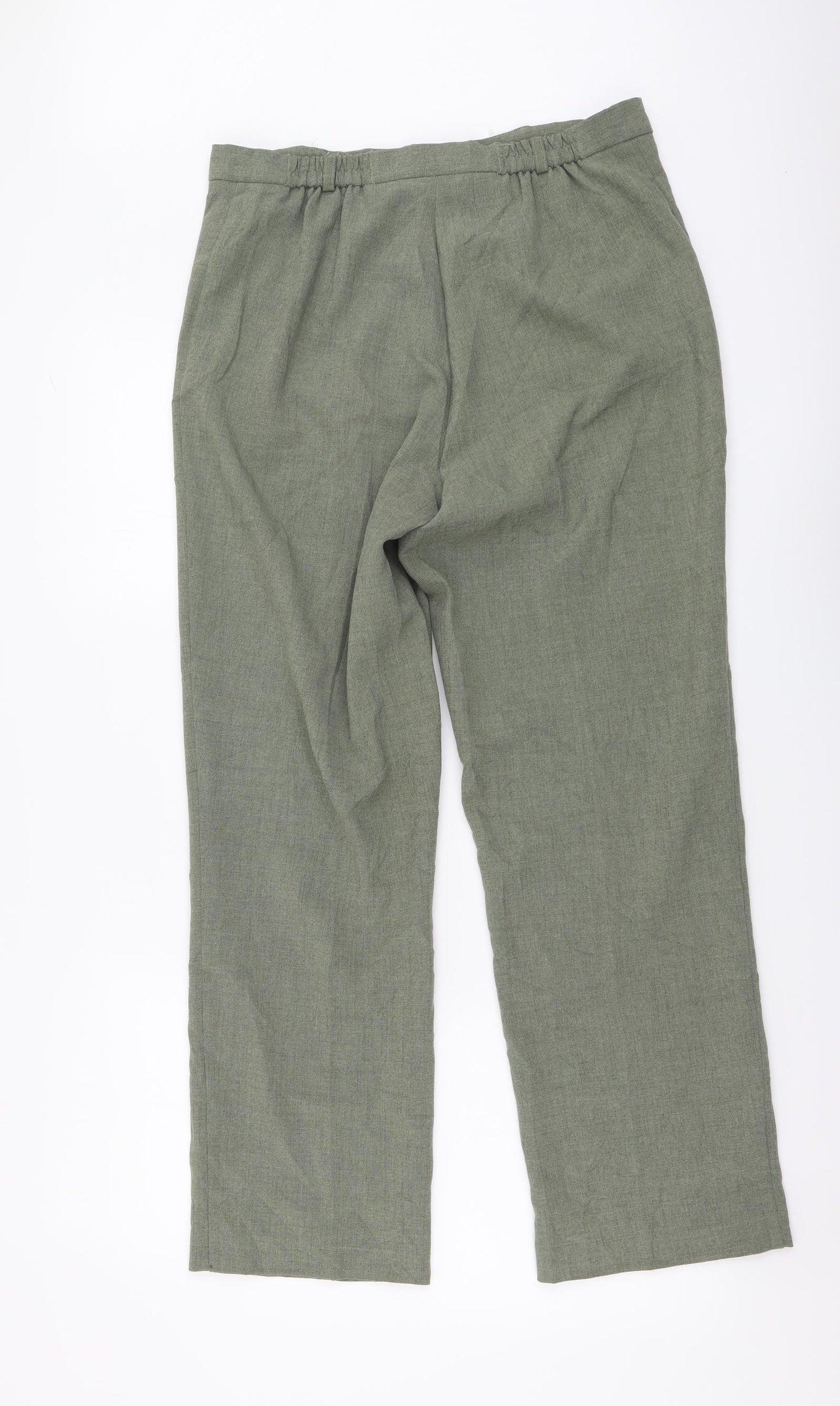BHS Womens Green Polyester Trousers Size 12 L28 in Regular Button