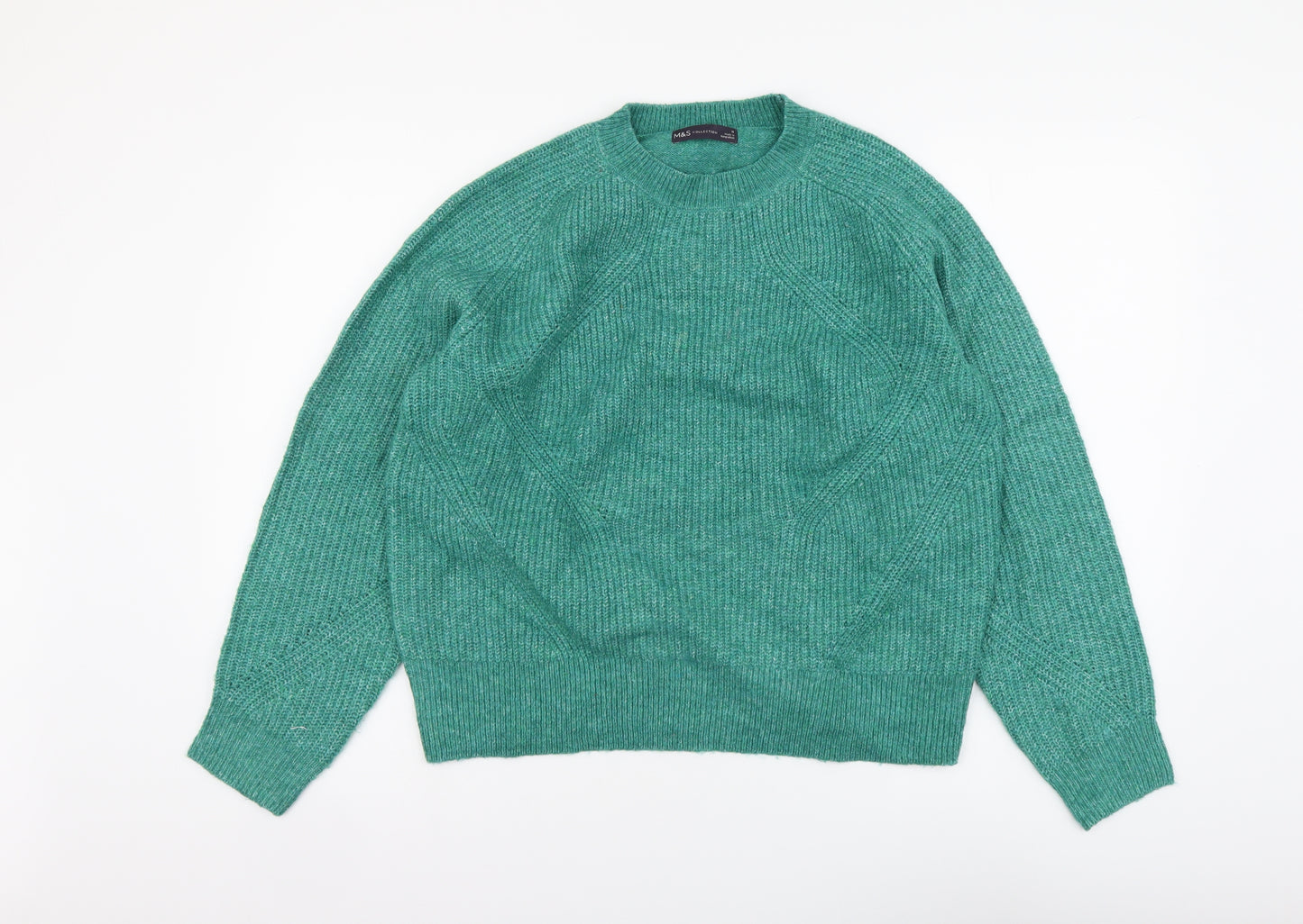 Marks and Spencer Womens Green Round Neck Acrylic Pullover Jumper Size M