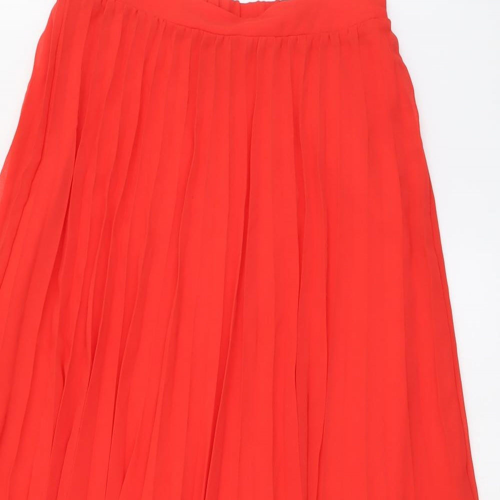 Marks and Spencer Womens Red Polyester Pleated Skirt Size 8
