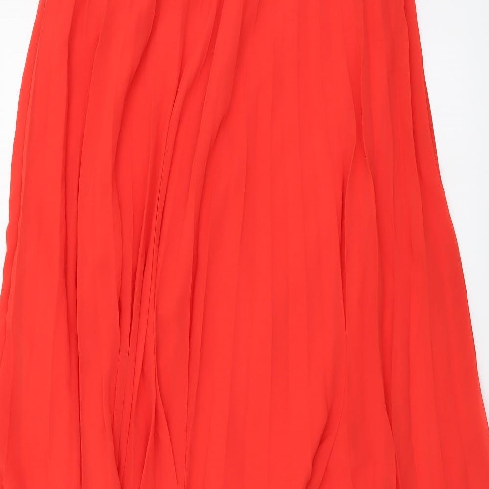 Marks and Spencer Womens Red Polyester Pleated Skirt Size 8