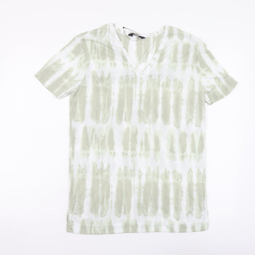 Marks and Spencer Womens Green Geometric Polyester Basic T-Shirt Size 6 V-Neck - Tie Dye