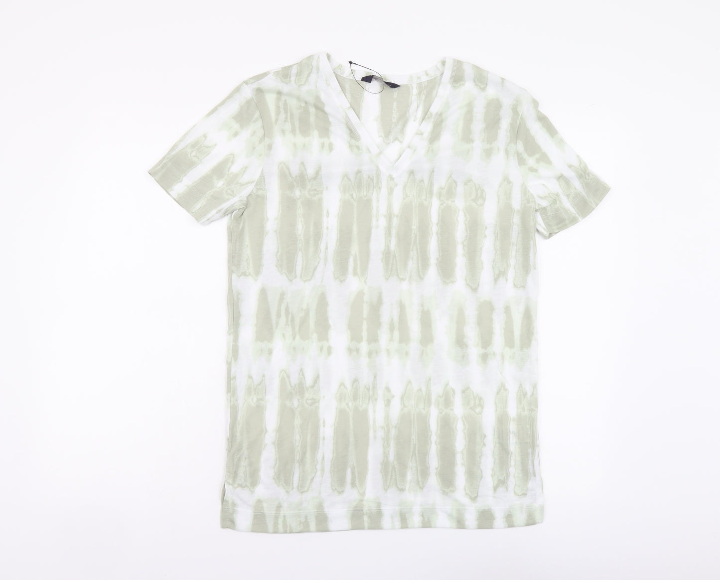 Marks and Spencer Womens Green Geometric Polyester Basic T-Shirt Size 6 V-Neck - Tie Dye