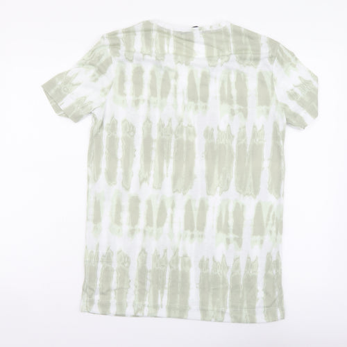Marks and Spencer Womens Green Geometric Polyester Basic T-Shirt Size 6 V-Neck - Tie Dye