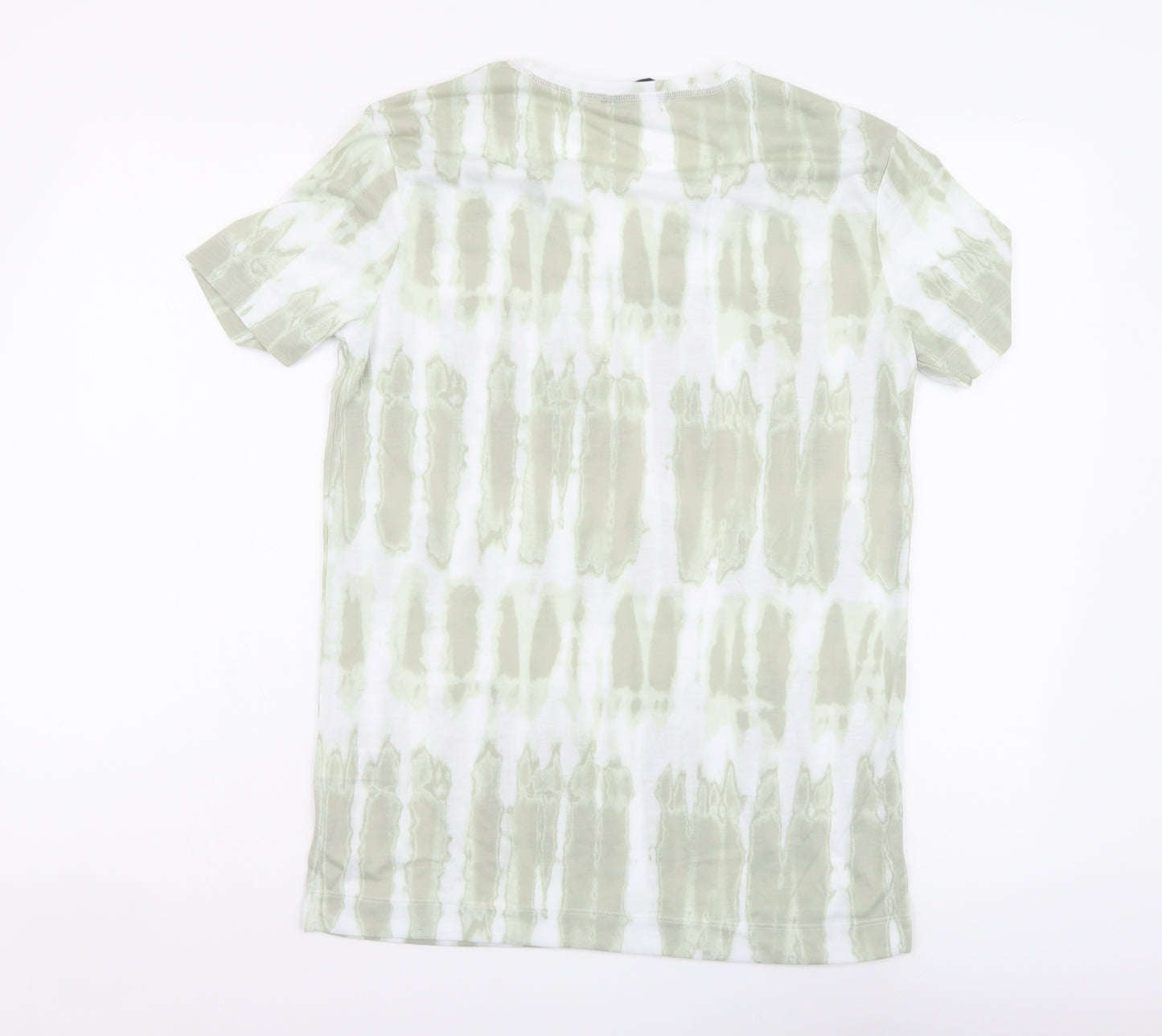 Marks and Spencer Womens Green Geometric Polyester Basic T-Shirt Size 6 V-Neck - Tie Dye