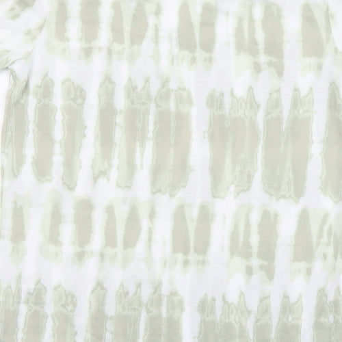 Marks and Spencer Womens Green Geometric Polyester Basic T-Shirt Size 6 V-Neck - Tie Dye