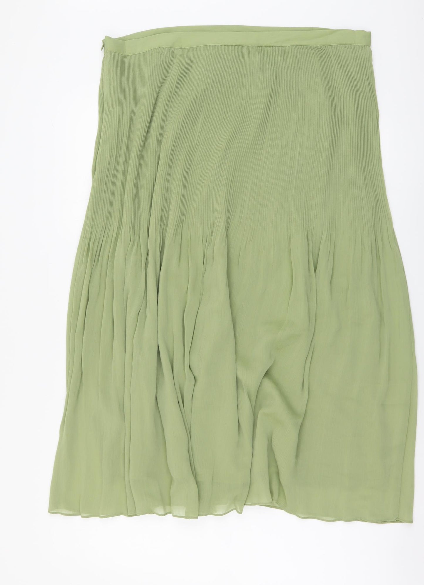 Marks and Spencer Womens Green Polyester Pleated Skirt Size 18 Zip
