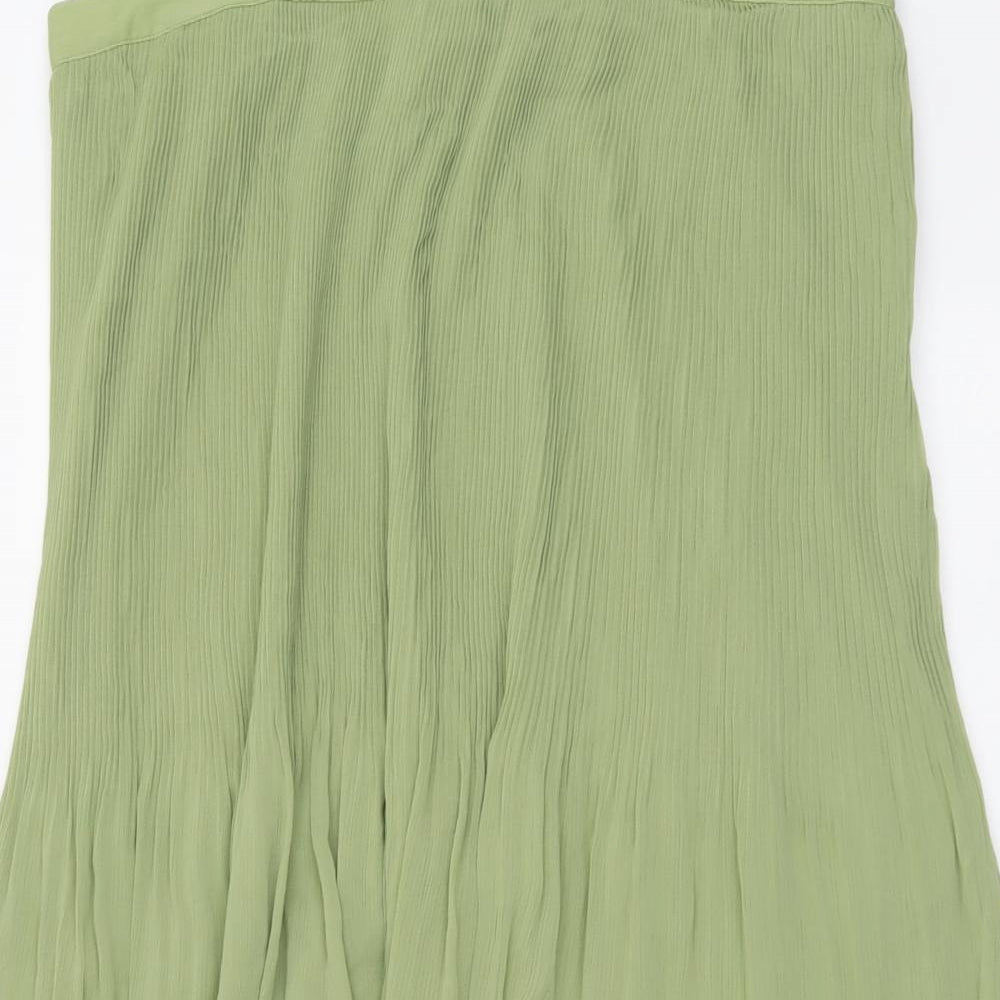 Marks and Spencer Womens Green Polyester Pleated Skirt Size 18 Zip